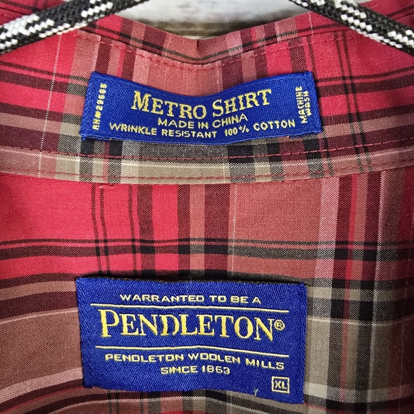 Pendleton Men's XL Wrinkle Resistant Red Plaid Button-down Longsleeve Cotton - Picture 2 of 4